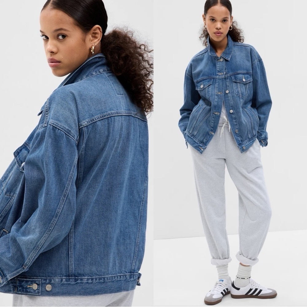 GAP Women's Relaxed fit Oversized Medium Wash Denim Jacket Sz S